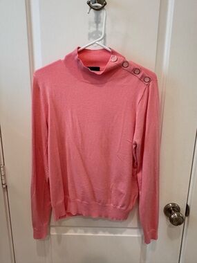 J. Crew Pink Mock Neck Button-Shoulder Sweater